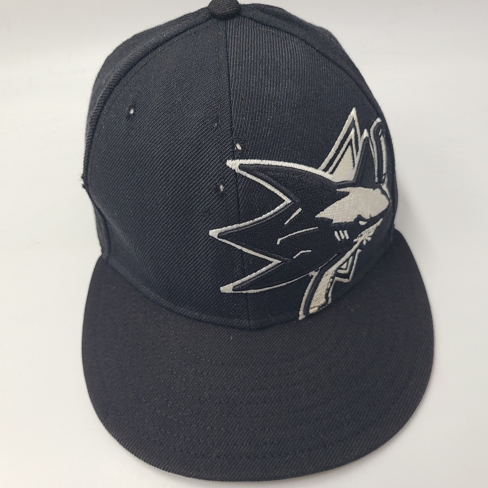 San Jose Sharks Hat Fitted 7 3/8 New Era 59Fifty Black NHL Wool *TEARS* *READ*